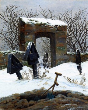カスパー・ダヴィッド・フリードリヒ Painting - 雪の下の墓地 ロマンチックなカスパール・ダヴィッド・フリードリヒ